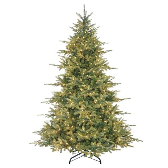 Puleo International 7.5Ft Pre-Lit Norwood Fir Artificial Christmas Tree, a Fresh Tree Scent Dispenser, Warm White, Multicolor LED Lights , 7.5 ft ,